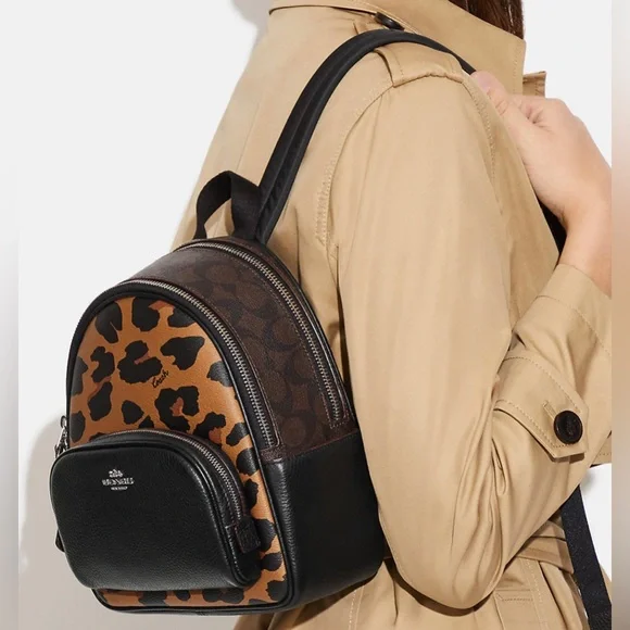 NWT Coach Mini Court Backpack In Signature Canvas With Leopard Print - Picture 11 of 14